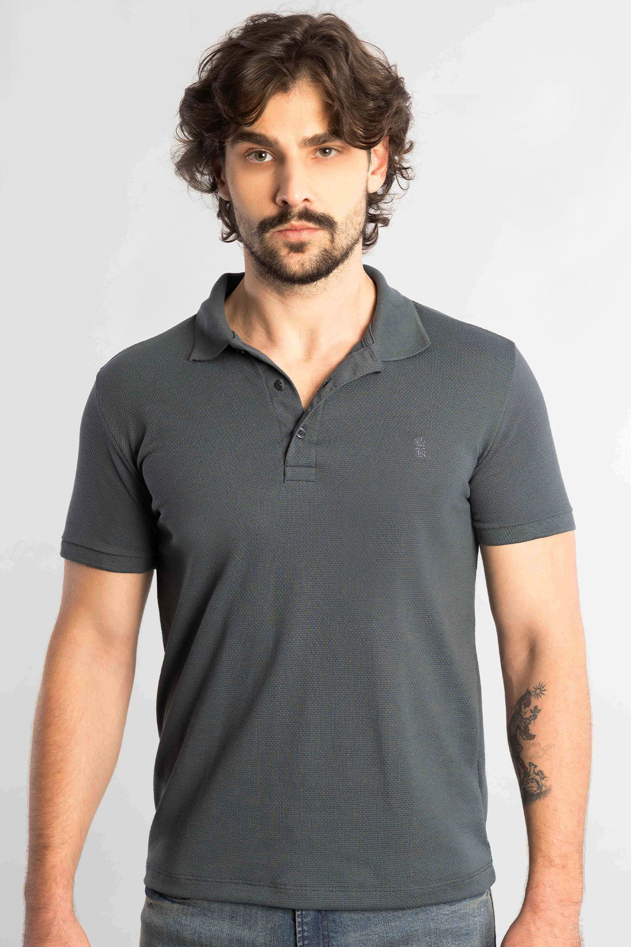 Camisa Polo Texture - Chumbo